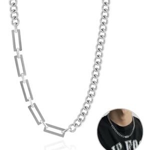 Stainless steel Chunky Half link Cuban Necklace Unisex Mens Womens Jewelry